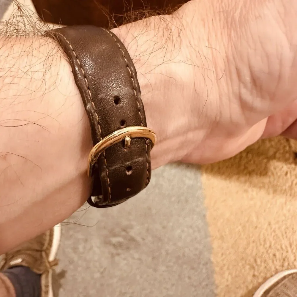 VTG Eddie Bauer Watch Men Stainless St 40mm Brown Leather Strap Day Date Quartz